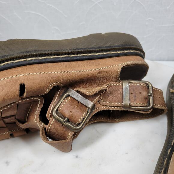 VTG Chunky Fisherman Sandals Mens @10 Brown Platform Soft Leather Open Toe Boho - Picture 13 of 16